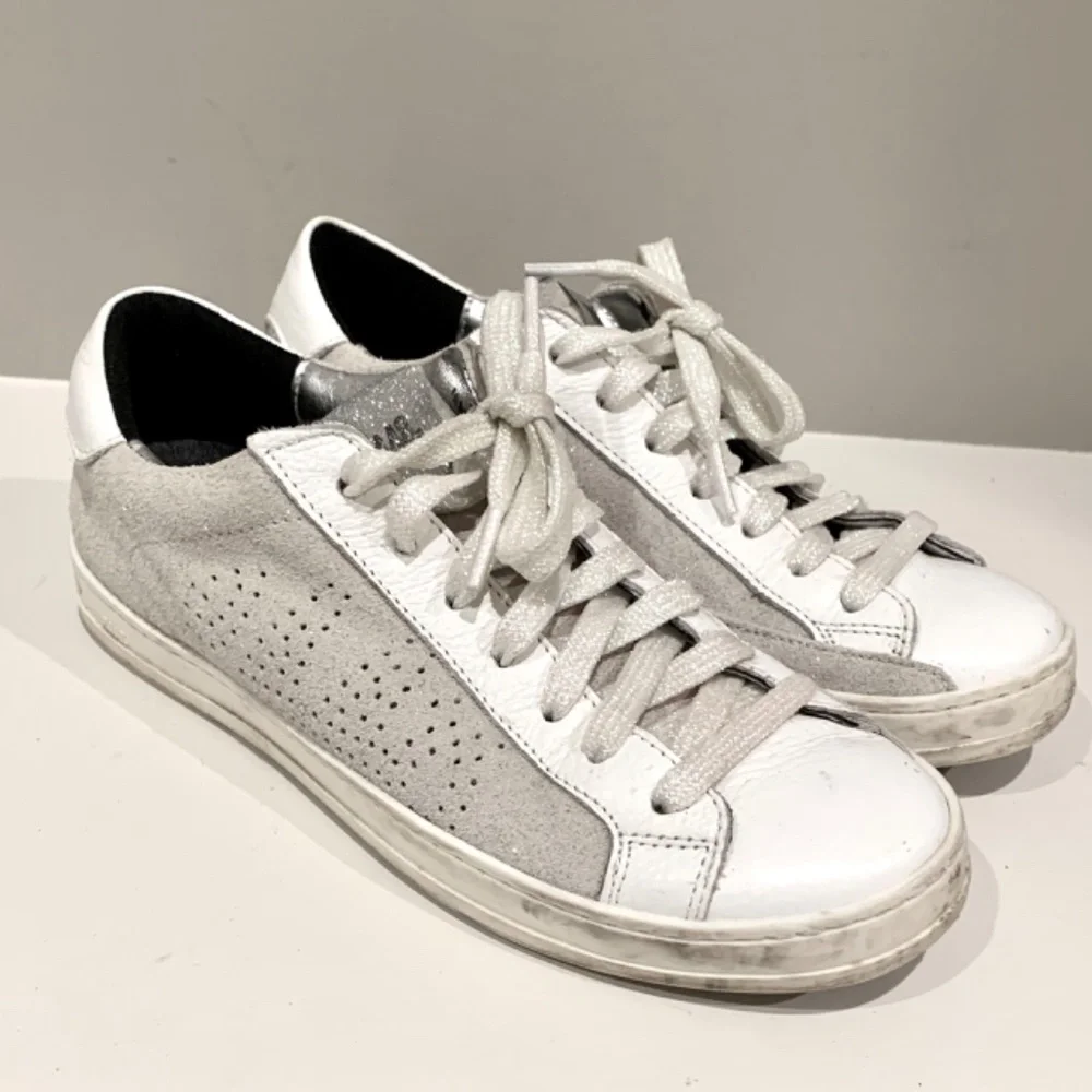 P448 John W Sneakers Softy White Glitter Laces Low-Top Shoes 38 US 7.5 8